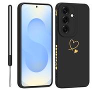 Reshias Camera Protection Mobile Phone Case for Samsung Galaxy S24 5G / S25 5G Case with 1 Lanyard, Soft and Scratch-Resistant Protective Case, Drop Protection and Heart Pattern Cases (Black)