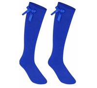 reshmena® 1 Girls Knee High School Socks Cotton Socks with Fluffy Ribbons Bow Back to School Socks Uniform Party Wear Socks Kids Long Socks 9-12 Royal KHB