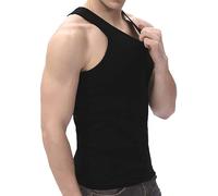 reshmena® 1 Mens Cotton Vests Tank Tops Sleeveless Plain Breathable Slim Fit Summer Top Vest Everyday Athletic wear Men Workout Shirts Black, 3XL