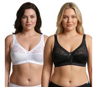 reshmena® 2 Women's Non-Wired Floral Lace Bra, Soft Cup, Non-Padded, Multipack in White and Black Bralette Adjustable Straps Firm Control Satin Bras 2-Pack