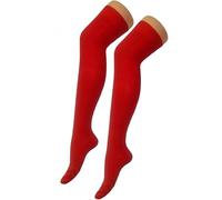 reshmena® 2 Womens Over The Knee Plain Socks, Girls Plain Over The Knee High Socks Cotton Rich Thigh Socks Leg Warmer Womens Casual Thigh High Sock Daily Wear, Red OTK