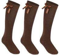 reshmena® 3 Girls Knee High School Socks Cotton Socks with Fluffy Ribbons Bow Back to School Socks Uniform Party Wear Socks Kids Long Socks Size 6-8 Brown KHB