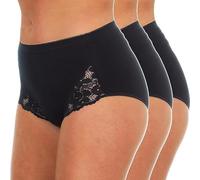 reshmena® 3 Lace Brief Women Maxi Bikini Briefs with Lace High Waist Cotton Breathable Romance Knickers Underwear Comfort Ladies Lingerie Panties Black, Size 20