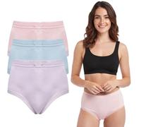 reshmena® 3 Womens Brief Knickers High Waist Full Mama Cotton Rich Briefs Ladies Full Maxi Brief Mama Panties Underwear Size OS Pastel
