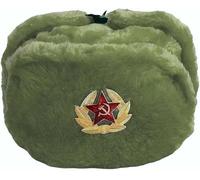 reshmena® Vintage Soviet Army Fur Trapper Hat Mens Russian Trapper Winter Warm Hat Cap with Soviet Badge Unisex Faux Fur Ushanka Flaps Hat Soviet Style Unisex Winter Hat Green