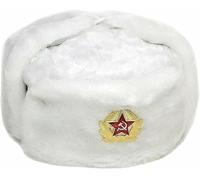 reshmena® Vintage Soviet Army Fur Trapper Hat Mens Russian Trapper Winter Warm Hat Cap with Soviet Badge Unisex Faux Fur Ushanka Flaps Hat Soviet Style Unisex Winter Hat White