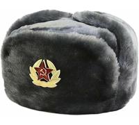 reshmena® Vintage Soviet Army Fur Trapper Hat Mens Russian Trapper Winter Warm Hat Cap with Soviet Badge Unisex Faux Fur Ushanka Flaps Hat Soviet Style Unisex Winter Hat Grey