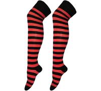 reshmena®Women's Striped Over the Knee Socks Long Striped Socks Ladies Stripe Socks Girls Over The Knee Stockings Leg Warmer Socks Xmas Party Sock Size 4-6 Black & Red