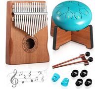 Resholder Musical Instruments Set Rain Drum for Outside with Stand Thumb Piano 8 Notes 6 Inches Steel Drum 17 Keys Kalimba Finger Piano for Adult Beginners Professionals Christmas Gift(Moss Blue)