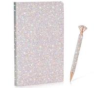 Resholder Silver A5 Rhinestone Notebook & Pen Set Bling Diary for Girls | Hard Cover Glitter Journal for Women, Sparkly Desk Accessories Gift for Women, Cute Classroom Supplies for Back to School