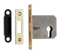 Residential Euro Profile Deadlock Casing 78.5mm 108mm Fixings Electro Brassed