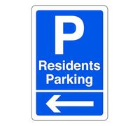 Residents Parking arrow right - safety sign - 1.2mm Rigid plastic for indoor/outdoor usage (300mm x 200mm) Viewing Distance within 7m.