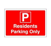 Residents parking only - Safety sign - 1.2mm Rigid plastic for indoor/outdoor usage (200mm x 150mm) Viewing Distance within 5m.