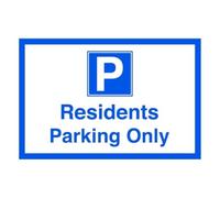 Residents parking only - Safety sign - 1.2mm Rigid plastic for indoor/outdoor usage (200mm x 150mm) Viewing Distance within 5m.