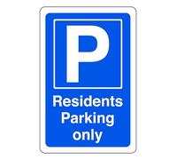 Residents Parking Only - safety sign - 1.2mm Rigid plastic for indoor/outdoor usage (400mm x 300mm) Viewing Distance within 14m.