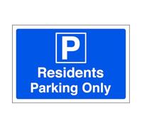 Residents parking only - Safety sign - High tack self-adhesive sticker (300mm x 200mm) Viewing Distance within 7m.
