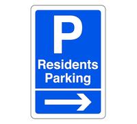Residents Parking - safety sign - 1.2mm Rigid plastic for indoor/outdoor usage (600mm x 400mm) Viewing Distance within 20m.