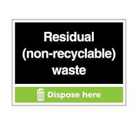 Residual (Non-Recyclable) Waste - Dispose Here - Landscape 200 x 150 mm - Glow In The Dark Self Adhesive Vinyl