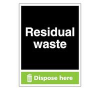 Residual Waste - Dispose Here 150 x 200 mm - Glow In The Dark Self Adhesive Vinyl