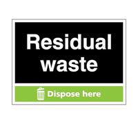 Residual Waste - Dispose Here - Landscape 200 x 150 mm - Glow In The Dark 1mm Rigid Plastic
