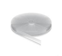 Resilient door edge seal strip compatible with metal and wood flooring surfaces ensures uniform contact across the threshold (transparent)