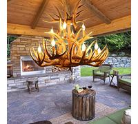 Resin 12 Lights Brown Rustic Deer Luxury Lighting Chandelier Double Layer Farmhouse Style Antler Light Fixtures