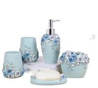 Resin 5Pcs Bathroom Accessories Set Soap Dispenser/Toothbrush Holder/Tumbler/Soap Dish (Moon Blue)
