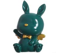 Resin Angel Rabbit Figurine, Handmade Asian-inspired Bunny Christmas Decor Accent Statue for Coffee Table Bookshelf Nightstand(Small Ink Green)