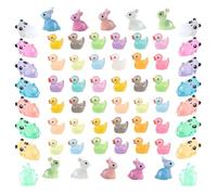Resin Animals, 56 Pcs Glow In The Dark Figures,Long:1.5cm-3.3cm, Small Panda, Rabbit, Duck, DIY Craft Decor Suitable For Fairy Garden, Miniature Landscape,small resin animals,resin animals mixed