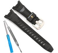 Resin Band Compatible with Casio Pro Trek PRG-110C PRG-110Y PRW-1300 PRW-1300Y PAW-1300 Men's Watch Strap Bracelet (Black strap steel buckle)