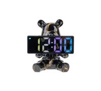 Resin Bear Statue Digital Clock Home Decor, Fluid Bear Tray Sculpture, Graffiti Art Figurine Home Ornament Decoration for Office, Living Room, Bedroom, Book Shelf, TV Cabinet, Desktop (Black)