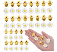 Resin Bees, 50Pcs Bee Cake Decorations, Mini Cute Resin Bees with Flowers, Daisy Cake Decorations for DIY Wreath, Cupcake Decor for Home Daily Use