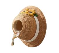 Resin Bird House for Small Birds, Wall Mounted Shelter with Straw Hat Shape, Round Entry Perch, for Porch and Garden Wall Decor Display Mounted Bird House Resin Shelter Small Straw Hat Sunflower Decor