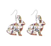 Resin Bookshelf Earrings Funny Bookcase Animal Patterned Earrings Rabbit Dog Heart Bookshelf Drop Earrings for Book Lovers Teacher Library Appreciation Gifts, Acrylic, No Gemstone