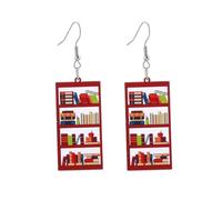 Resin Bookshelf Earrings Funny Bookcase Animal Patterned Earrings Rabbit Dog Heart Bookshelf Drop Earrings for Book Lovers Teacher Library Appreciation Gifts, Acrylic, No Gemstone