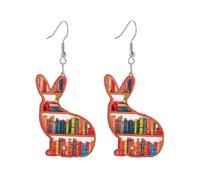 Resin Bookshelf Earrings Funny Bookcase Animal Patterned Earrings Rabbit Dog Heart Bookshelf Drop Earrings for Book Lovers Teacher Library Appreciation Gifts, Acrylic, No Gemstone