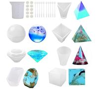 Resin Casting Silicone Mold Kit Non-Stick Easy to De-Mold for Making Resin Jewelry Accessories Desk Ornament Molds Silicone Kit Bundle