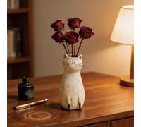 Resin Cat Vase - Whimsical Desk Ornament, Creative Cat Shaped Flower Holder with Artistic Design for Elegant Home Decor Durable Figurine Vase for Bookshelf Mantel Entryway Living Room