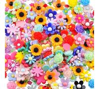 Resin Charms for Crafts 100pcs Kawaii Cute Flat Back Slime Charms Bulk Small Mini Acrylic 3D Flatback Decoden Charm for DIY Hair Clips, Scrapbooking & Embellishments (Flower Mixed)