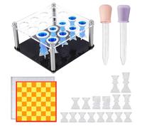Resin Chess Set Mold with 1Pack Chess Piece Holder, 16 Pieces Full Size 3D Silicone Chess Molds 1 Chessboard Mold for Epoxy Resin Casting, DIY Chess Board Game and Home Decoration Family Party
