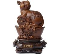 Resin Chinese Rat Collectible Figurines Table Decor Statue Art Decoration(Wood Color)-Gold