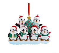 Resin Christmas Bauble Family Penguin Ornament Featuring DIY Name | Cute Winter Bird Hangar with Glazed Ceramic Lookalike Style Personalised Tree Decor for Parents and Kids Size 8.5cm