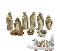 Resin Christmas Nativity Set - Traditional Manger Scene Tabletop Character Statue With Ornamental Decorations