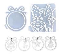 Resin Christmas Ornament Molds 1 Set Tree, Star, Deer & Snowflake Christmas Molds with Round Frame Mold DIY Friendly Easy Release Silicone for Crafts, Xmas Tree Ornament