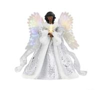 Resin Christmas Tree Angle Topper Angel with Warm LED Lights for Home Yard Decoration (Black)