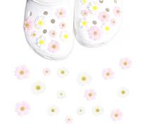Resin Daisy Croc Charms (18PCS) - Boho Flower Shoe Clips for Women, DIY Craft Accessories for Personalized Shoe Decoration, Multicolor Clog Charms for Adults (Pink/white)