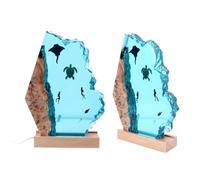 Resin Diver Fish LED Night Light Bedside Lamp with Wood Base USB Cable Sea Diving Decoration Meticulously Crafted