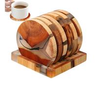 Resin Drink Coasters - Multifunctional 6 Piece Set with Holder Function, Wooden Table Coasters for Friends and Home Users | Perfect for Halloween and Festivals