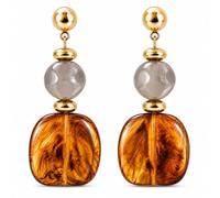 Resin Earrings for Women Oversized Square Beaded Dangle Earrings in Amber Brown and Olive Green Gold Tone Statement Jewelry for Boho Outfits Vacation and Dinner