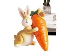 Resin Easter Bunny Statues, Easter Bunny Desk Decorations | Rabbit Figurine Statues | Resin Table Ornaments with Carrot, Cute Spring Animal Sculpture, Decora